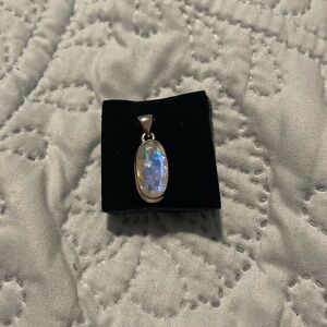 Faceted flashy rainbow moonstone pendant in .925 sterling silver, New